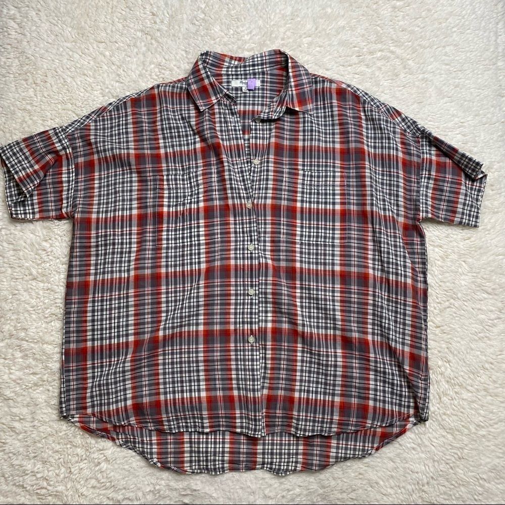 Madewell Short Sleeve Button Down in Red/Gray Plaid size S